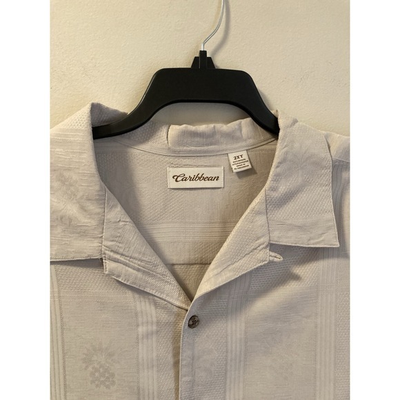 Caribbean Shirt Sz 2XLT Tan Cream Wood Button Modal Blend Tropical Hawaiian - Picture 3 of 9